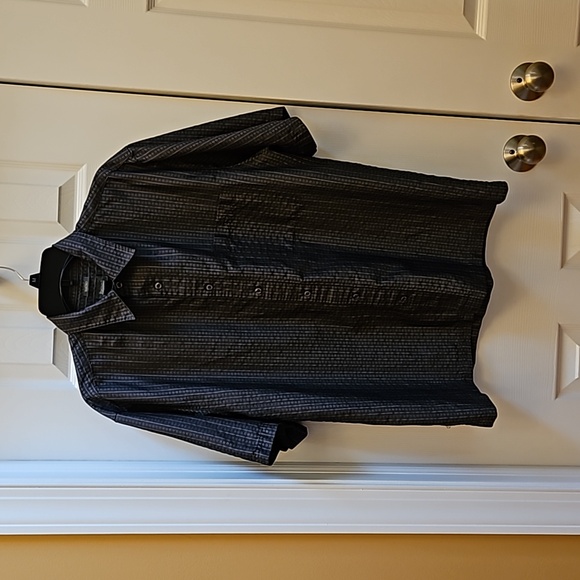 Bruno Other - Bruno Suede Button Up Short Sleeve Shirt Gray Silver Size L Geometrical Shapes